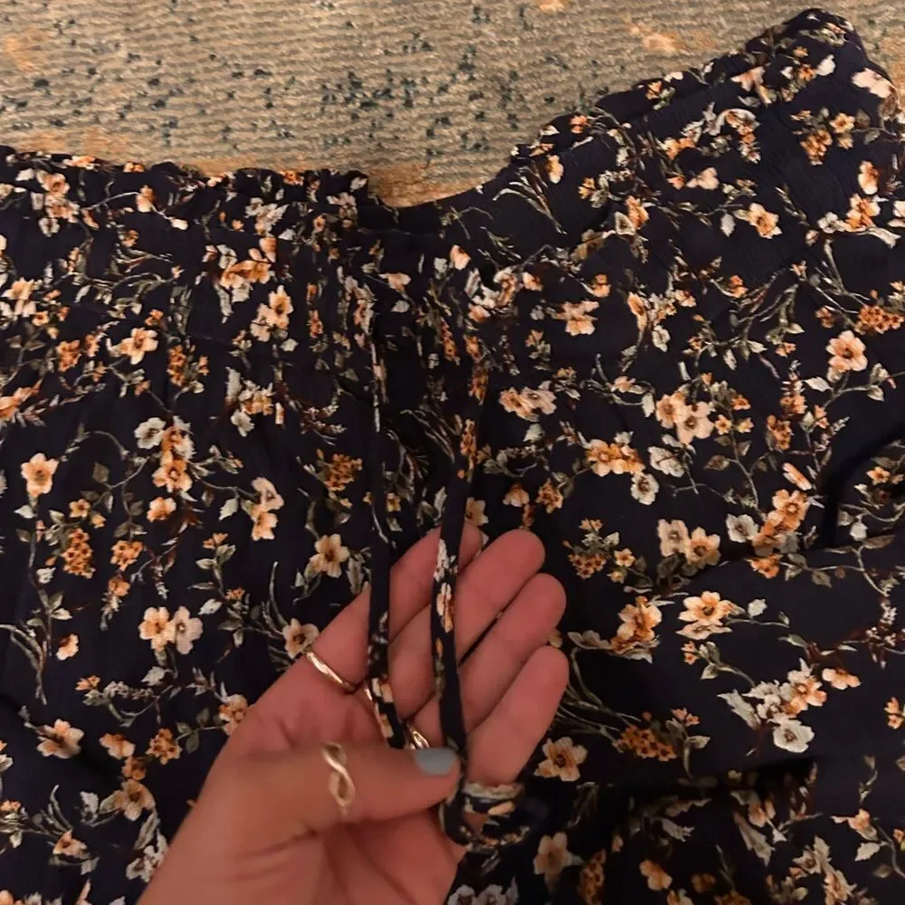White Birch Floral Skater Skirt - navy blue